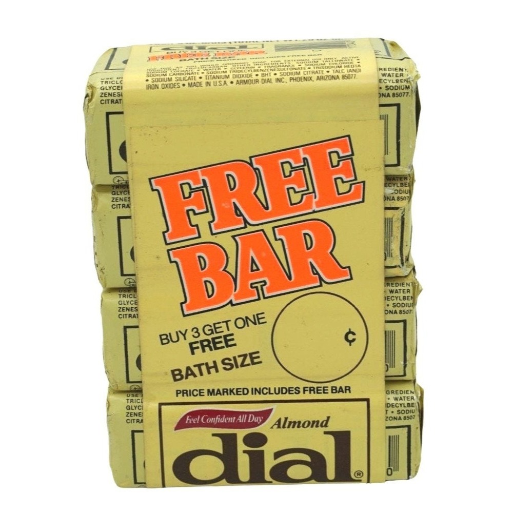 Vintage Dial Almond Bar Soap 4 Pack Bath Size 20oz Yellow Buy 3 Get 1 Free Promo